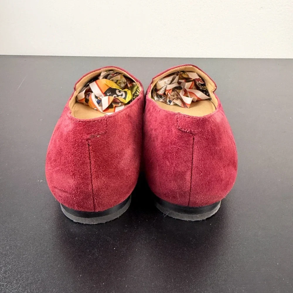 Nine West Abay Loafer Women 7.5M Burgundy Suede Pointed Toe Slip On Flats Career